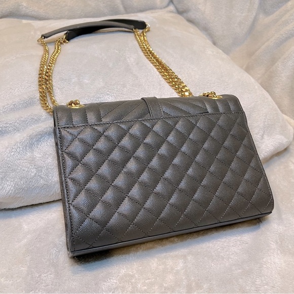 NEW Saint Laurent Envelope Triquilt Medium YSL Shoulder Bag in Grained Leather - Picture 4 of 5